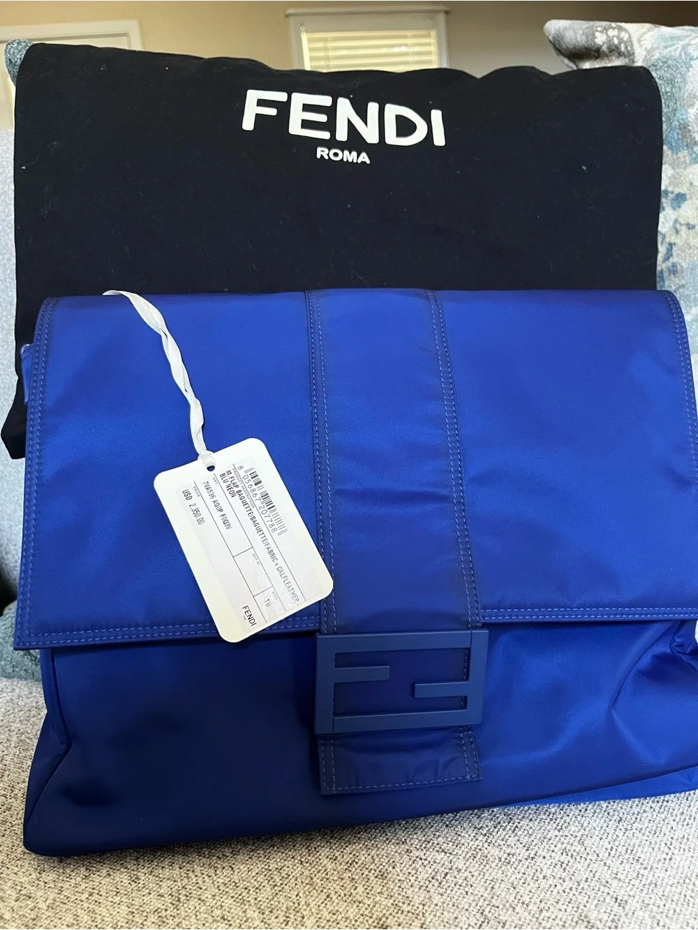 Fendi Men's Royal Blue Nylon Messenger Bag with FF Buckle